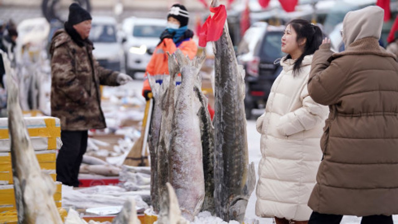 Çin'in tarihi balık pazarında Bahar Bayramı yoğunluğu başladı