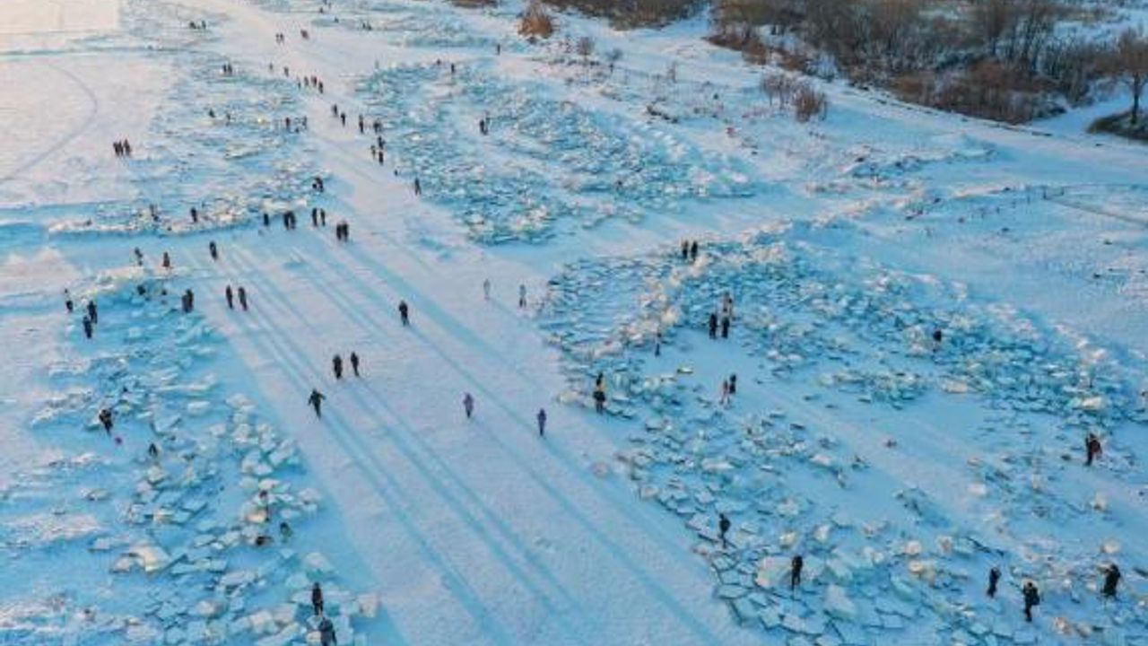 Çin'in Harbin kentinde eğlence noktasına dönüşen buz toplama alanı ilgi odağı oldu