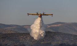 Yunanistan'ın Attika bölgesindeki orman yangınına yangın söndürme uçağı ile müdahale ediliyor