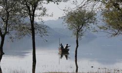 Hindistan'da balıkçılar ağlarını Phangota Gölü'ne attı