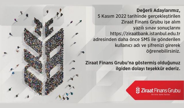 Ziraat Bankası personel alımı sınav sonuçları açıklandı