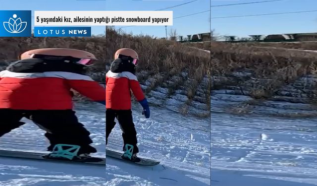 Video: 5 yaşındaki kız, ailesinin yaptığı pistte snowboard yapıyor