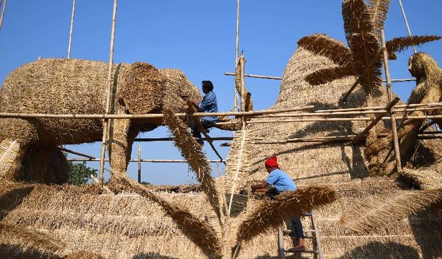 Hintli sanatçılar, insan-fil çatışması temalı bir kulübe ile festivale hazırlanıyor