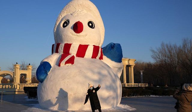 Çin'in Harbin şehrinde kardan heykel sergisi turistlerin ilgisini çekiyor