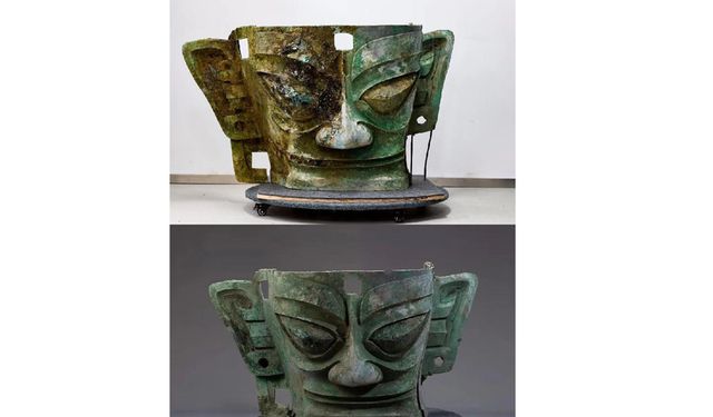 Sanxingdui'de bulunan dev bronz maske halkla buluştu