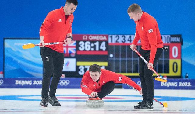 Beijing 2022'de erkekler curling İngiltere-Rusya maçından bir kare