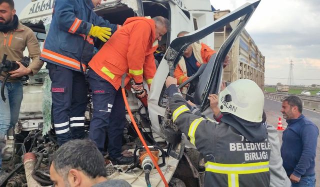 Karton gibi katlanan TIR’dan şoför yaralı kurtuldu